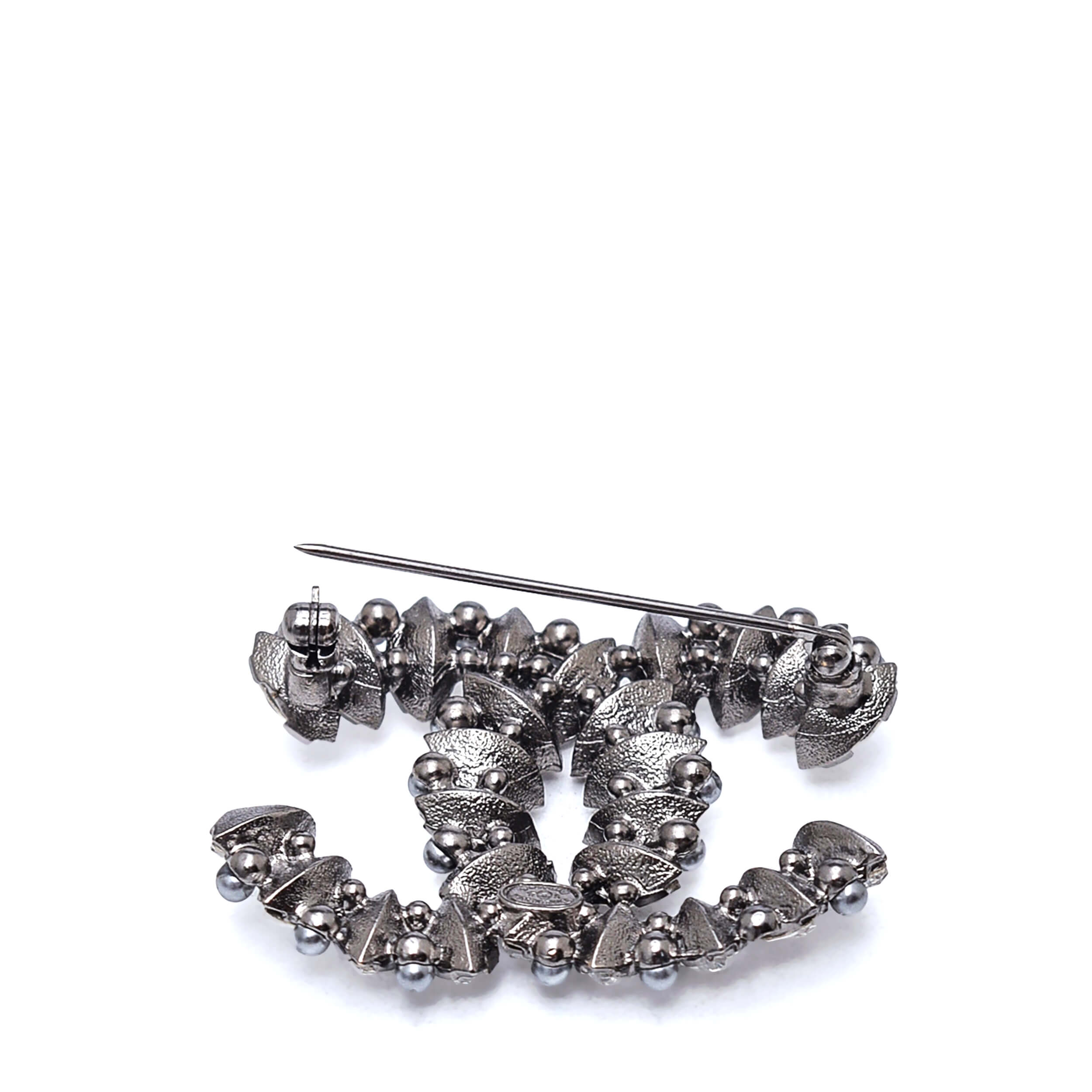 Chanel - Silver Tone CC Drop Crystal Brooch M